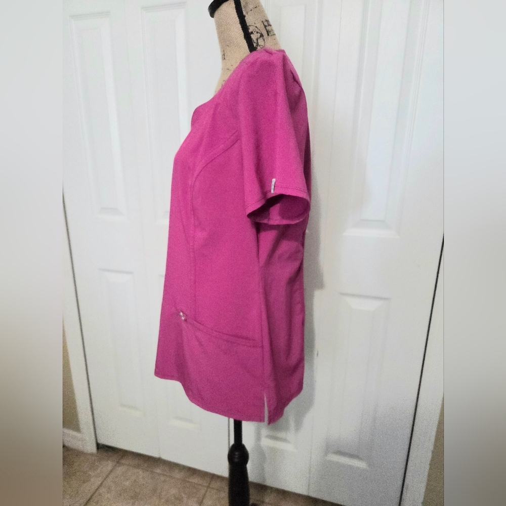 Cherokee Infinity Women's Medical Scrub Top in Bright Pink/Magenta - Picture 5 of 12